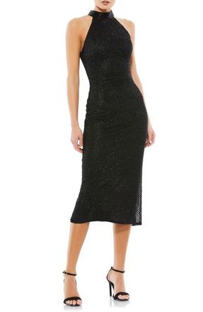 Mac Duggal Hand Embellished Faux Wrap Flutter Sleeve Gown in Black at Nordstrom, Size 14