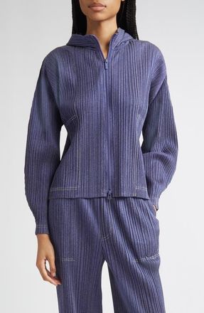 Pleats Please Issey Miyake Trompe lOeil Pleated Full Zip Jacket in Blue at Nordstrom, Size 3