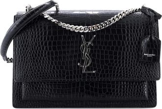 Saint Laurent Sunset Crocodile Embossed Leather Large crossbody bag - Zwart