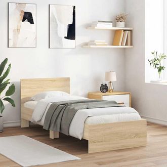 vidaXL Estructura Cama Con Cabecero Sin Colch&oacute;n Roble Sonoma 75x190 Cm Vidaxl