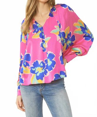 Entro Satin Floral Blouse In Pink Mix