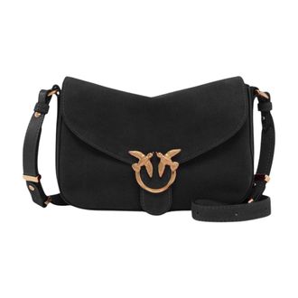 Pinko Love Satchel Mini Suede - Dames - Schoudertassen - Zwart - ONE Size - Katoen - Tassen