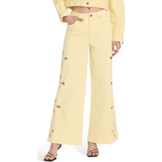 Good American Good Waist Embroidered Palazzo Jeans in Anise Yellow at Nordstrom, Size 00
