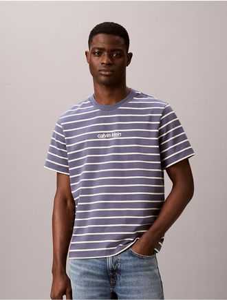 Calvin Klein Jeans Calvin Klein Mens Logo Graphic Stripe Relaxed T-Shirt - Medium Blue - 2XL