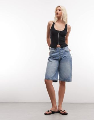 Liquor & Poker Jorts ampi lavaggio blu chiaro con strass