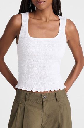 Madewell Smocked Square Neck Tank in White at Nordstrom, Size Xx-Small