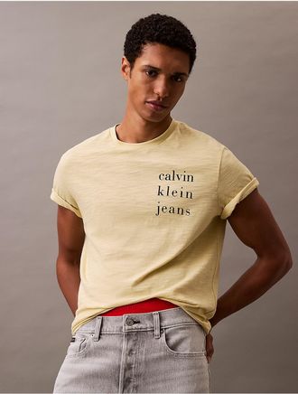 Calvin Klein Jeans Calvin Klein Mens Spaced Logo Graphic Classic T-Shirt - Yellow - 2XL