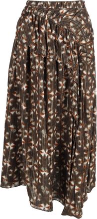 Ulla Johnson Midi Printed Ruffle Detail Skirt in Brown Polyester