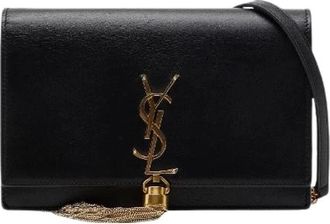 Saint Laurent Pre-owned Cross Body Bags, female, Black, Size: ONE SIZE Pre-owned Logo Tassel Chain Wallet Shoulder Bag