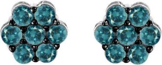 House of Brilliance Silver 1.0 Cttw Blue Diamond Floral Stud Earrings in White at Nordstrom