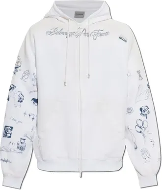Balenciaga Hoodies & sweatvesten, Heren, Wit, M, Katoen, Classic Ink Zip-up Hoodie