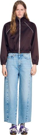 Sandro Cropped embroidered satin jacket in Brown at Nordstrom, Size 36