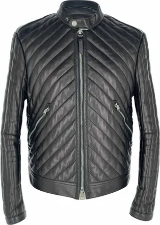 Tom Ford Slim-Fit Cropped Quilted Biker Jacket in Black Leather