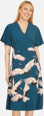 Yumi Crane Print Midi Dress in Teal at Nordstrom, Size 16