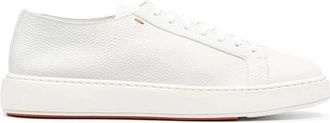 Santoni Lichtgrijze Leren Sneaker met Contraststiksels - Heren - Sneakers - Wit - 43 1/2 EU - Leer - Schoenen