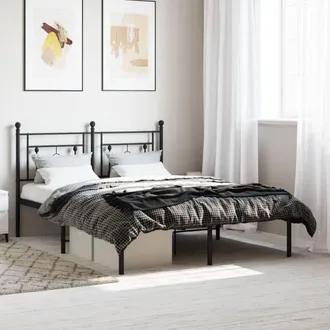 vidaXL Estructura Cama Sin Colch&oacute;n Con Cabecero Metal Negro 135x190 Cm Vidaxl