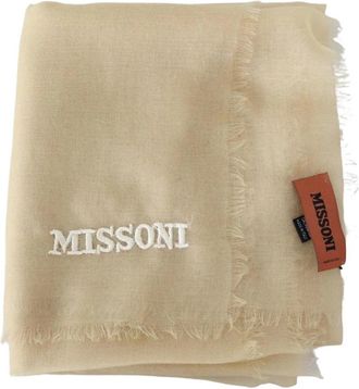 Missoni Beige Cashmere Sjaal met Franjes - Heren - Wintersjaals - Beige - ONE Size - Kasjmier - Accessoires