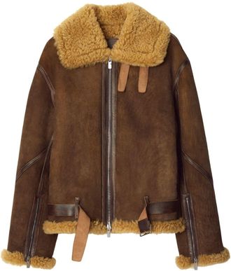 Burberry shearling-trim leather jacket - men - Calf Leather/Sheep Skin/Shearling - 48 - Brown