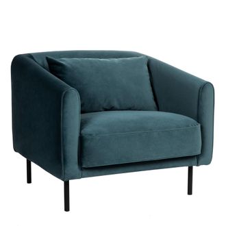 DRAWER Sill&oacute;n de terciopelo con patas rectas de metal - verde eucalipto