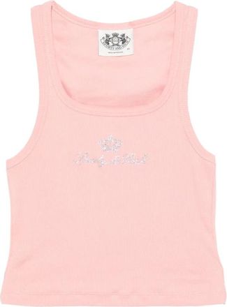 Sporty & Rich Rhinestone Versierde Ribgebreide Cropped Tanktop - Dames - Tops zonder mouwen - Roze - M - Tops
