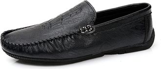 Generic Loafers for Men PU Round Toe Stitching Details Hand Bones Embossed Flexible Lightweight Flat Heel Anti-Slip Comfortable Party Slip-ons(Black,6.5 UK)