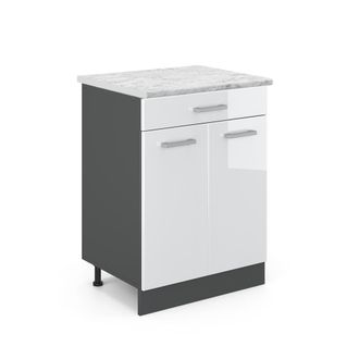 Vicco Mueble Bajo De Cocina R-line, Blanco Alto Brillo, 80 Cm Et M&aacute;rmol