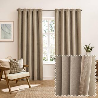 furn. Verso Suede-Look 100% Blackout Eyelet Curtain Pair in Brown | Size: 183 cm width x 229 cm drop