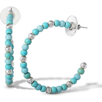 Jessica Simpson Turquoise Bead Hoop Earrings, Gold Or Silver Tone in Gold, Silver, Turquoise at Nordstrom