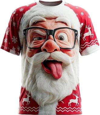 Generic Men Christmas T-Shirts Winter Xmas Tunic Tops Classic Santa Claus Meme Expression Pullover Tshirt Breathable Cartoon Printed Round Neck Streetwear(X01