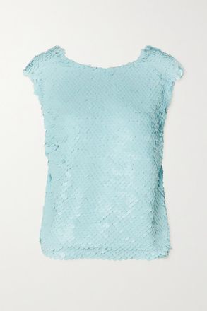 Dries Van Noten Top In Cotone Con Paillettes - Blu