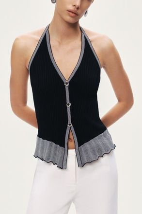 Nocturne Halter Ribbed Knit Top in Black at Nordstrom, Size X-Small Eu