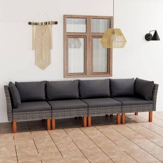 vidaXL Divano da Giardino a 4 Posti con Cuscini Grigio in Polyrattan - Vidaxl