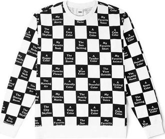 Vans (WMNS) Vans Checkerboard 21 Boyfriend Crew Sweatshirt Black White VN0A5LJJ705