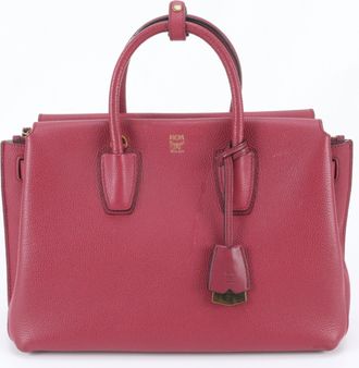 MCM Mcm Red Color Wine Leather Handbag Tote Bag (Pre-Owned)