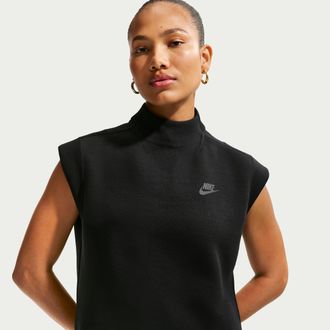 Nike Womens Nike Sportswear Tech Fleece Short-Sleeve Top in Black | IR1705-010