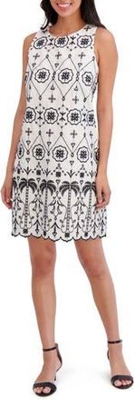 London Times Embroidered Eyelet Shift Dress in White/Black at Nordstrom Rack, Size 14P