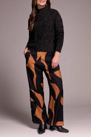 Tribal Mock Neck Drop Shoulder Sweater In Mixed Black-1211