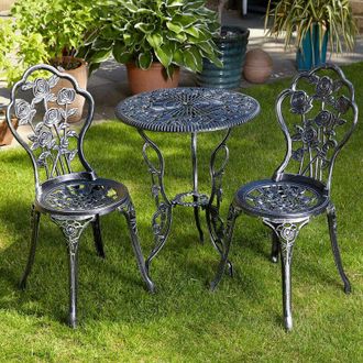 Home Source Industries Home Source - Grey Bistro Set Outdoor Patio Garden Furniture Table and 2 Chairs Metal Frame