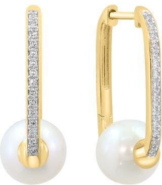 Effy Diamond & Freshwater Pearl Hoop Earrings in White at Nordstrom Rack