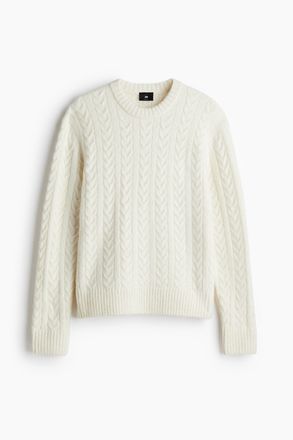 H&M Zopfpullover in Regular Fit - White