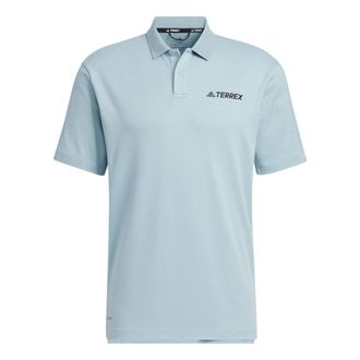 adidas Mens adidas Terrex Tx Logo Solid Color Sports Short Sleeve Light Gray Polo Shirt HM3815