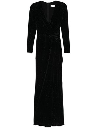 Nissa glitter-detail velvet maxi dress - Black