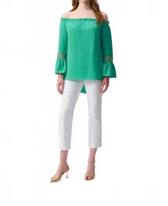 Joseph Ribkoff Off-Shoulder Flared Tunic Top In Garden Green