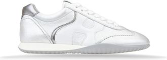 Hogan Leren vetersneakers met laminaat - Dames - Sneakers - Grijs - 35 EU - Leer - Schoenen