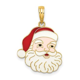 Diamond2Deal 14k Yellow Gold Enameled Santa Face Charm Pendant