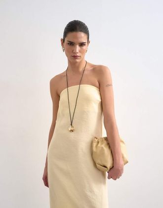 Topshop Vestito midi a fascia color latticello con scollo ad anello sul retro-Giallo