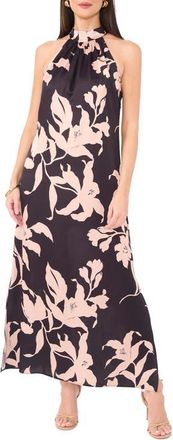 Vince Camuto Floral Maxi Halter Dress in Rich Black at Nordstrom, Size Medium