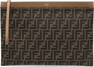 Fendi Jacquard Fabric Large Flat Ff Pouch Bags