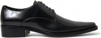 Dolce & Gabbana Zwarte Leren Formele Platte Schoenen Vetersluiting - Dames - Veterschoenen - Zwart - 38 EU - Leer - Schoenen