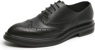 Generic Oxford Dress Shoes for Men Lace Up Pointed Toe Wing Tip Brogue Embossed Shoes Leather Slip Resistant Rubber Sole Non Slip Business(6.5 UK) Black